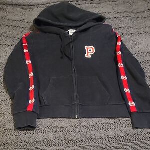 PINK VS Black Hoodie with Red Striped Sleeves